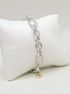 David Yurman Figaro Chain Bracelet w/ 18K Yellow Gold - 10mm - Size Large
